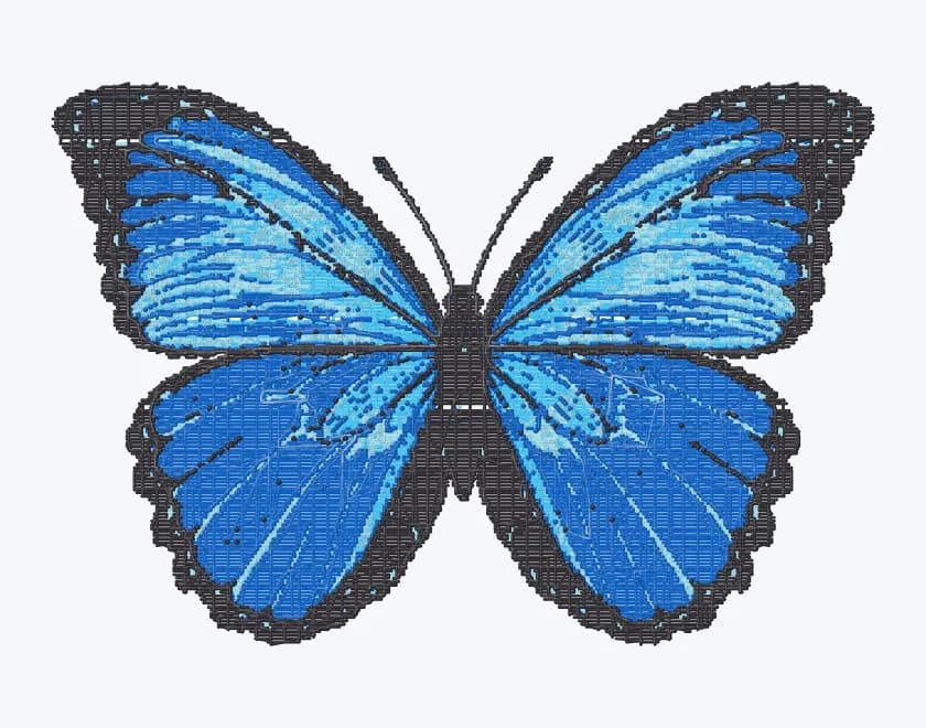 Digital rendering of the four-color blue butterfly embroidery stitch plan